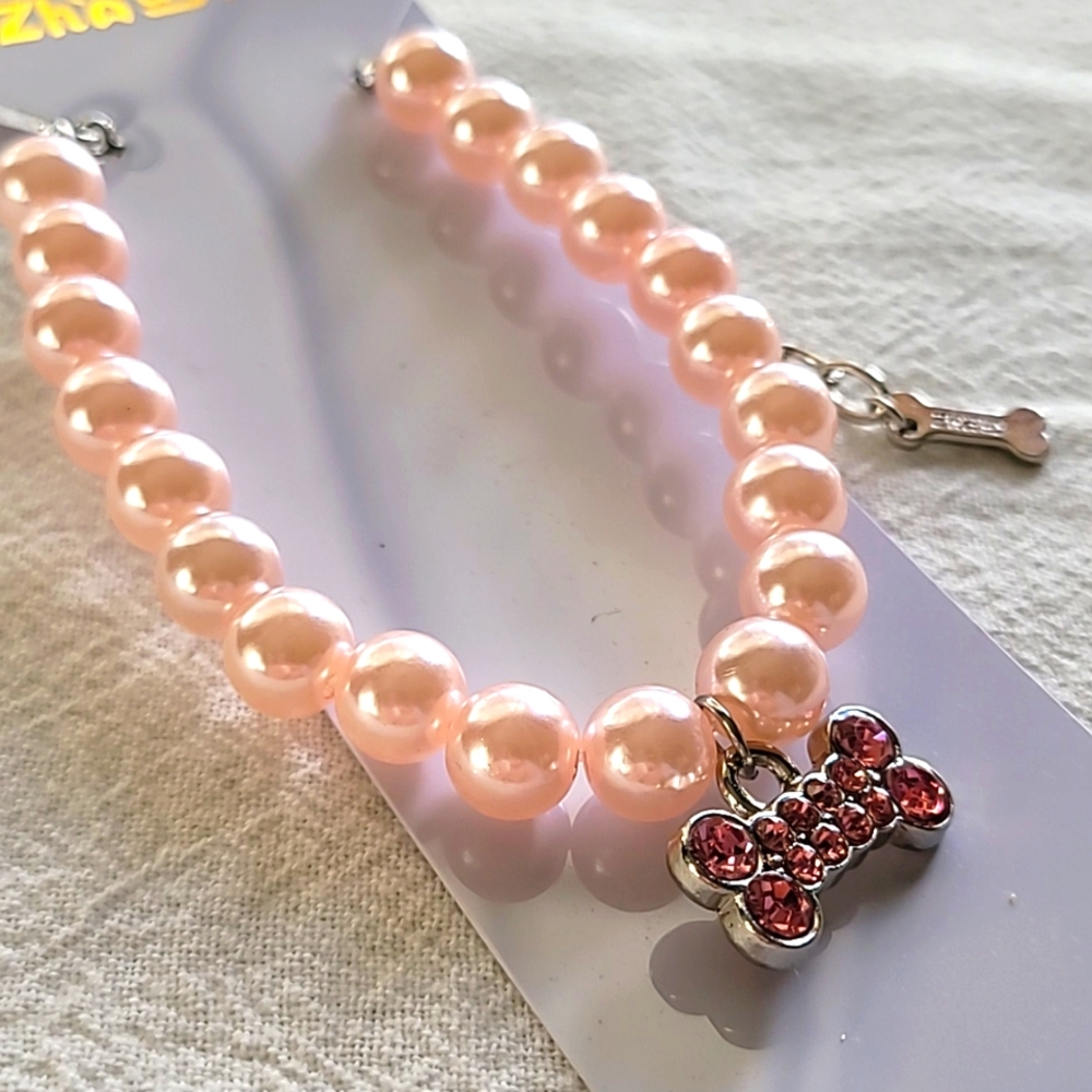 SMALL Rhinestone Bone Pendant Pet Necklace